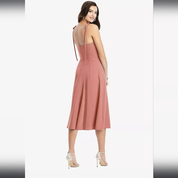 Dessy Collection Bustier Crepe Midi Dress  With Adjustable Bow Straps 30… - Picture 4 of 9